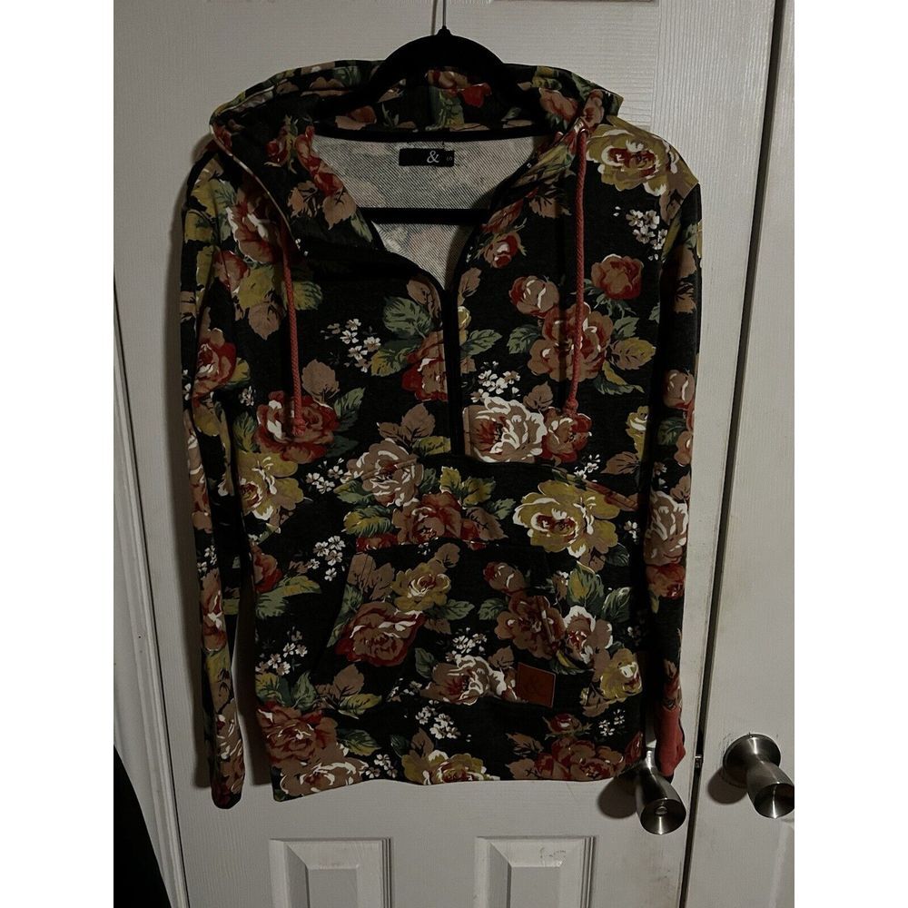 Ampersand Ave Fascinating Floral Singlehood Hoodie Knit Sweatshirt Size Smallโ